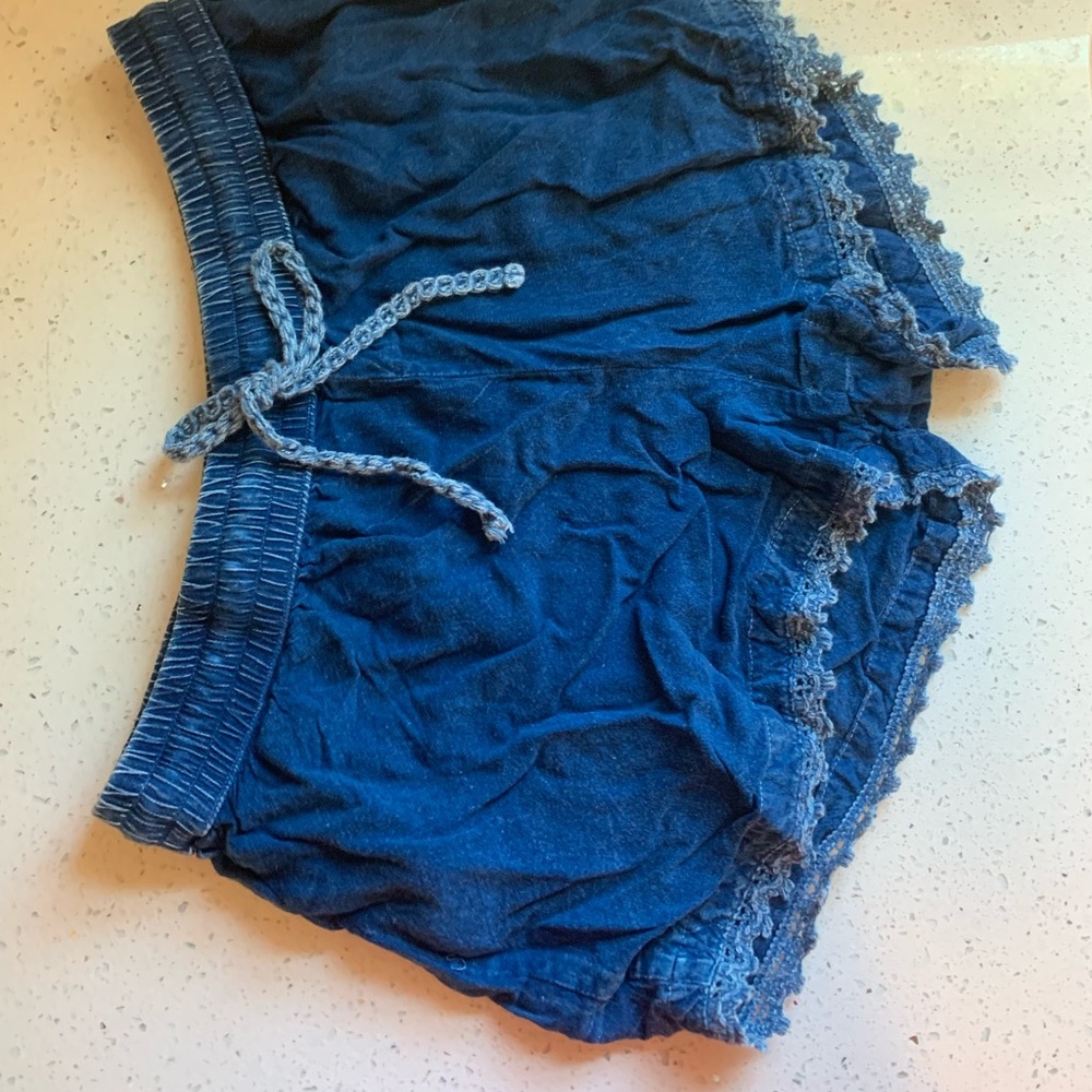 Comfy, fake jean, loose shorts.